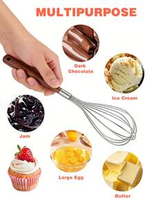 1个/2个/6个装不锈钢木柄手动打蛋器/搅拌器 - 无需电池，金属材质，方便烘焙和烹饪，是打发和混合食材的理想选择，打蛋器 | 手动搅拌器 | 结构坚固，手持式打蛋器 - 彩色 - 查看 5