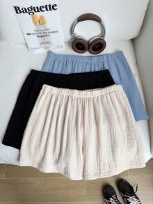 Comfortcana Bộ 3 chiếc quần short cỡ lớn, màu trơn, chất liệu vải lanh, thoải mái, thích hợp cho mùa xuân và mùa hè. - Nhiều màu - Xem 7