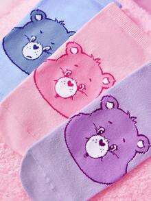 SHEIN X Care Bears 3雙女款休閒短襪 柔軟透氣吸濕 可可愛卡通圖案 加強趾尖與後跟 耐穿 全季節百搭 - 彩色 - 查看 3