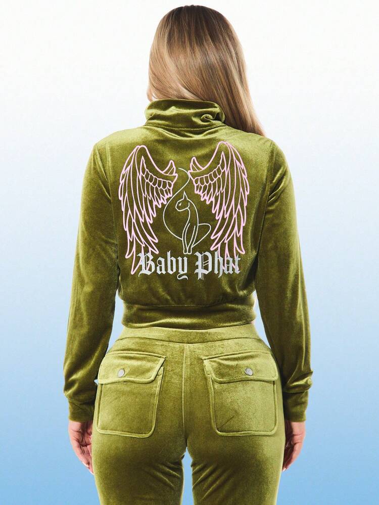BABYPHAT Sweat-shirt-shirt en velours à col en entonnoir style gothique avec marque, pull décontracté à manches longues, mode d'hiver et d'automne pour femmes
