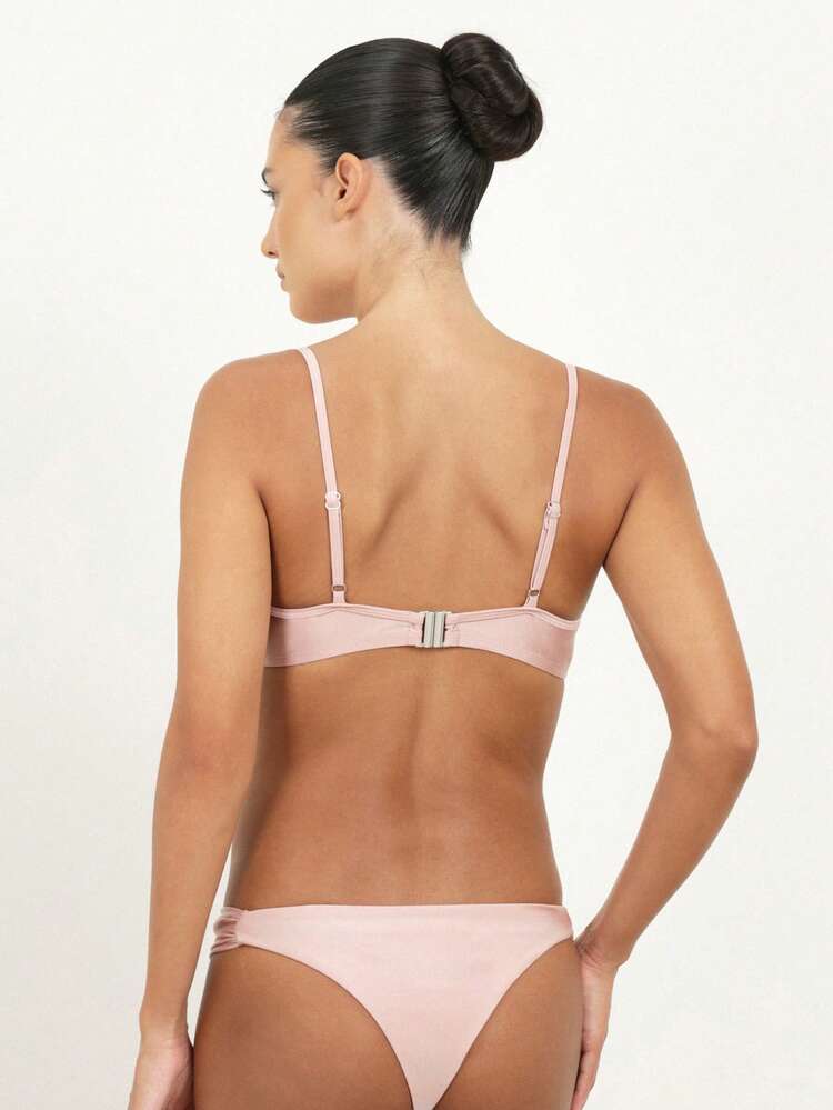 KSTM Women Two Piece Bikini Set With Front Tie Detail Spaghetti Strap Triangle Top And Cheeky Bottom Summer Beach Swimwear
