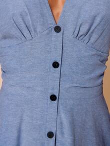 Lumalex 棉混纺V领宽松袖收腰连衣裙（女款） - 霧霾藍 - 查看 18