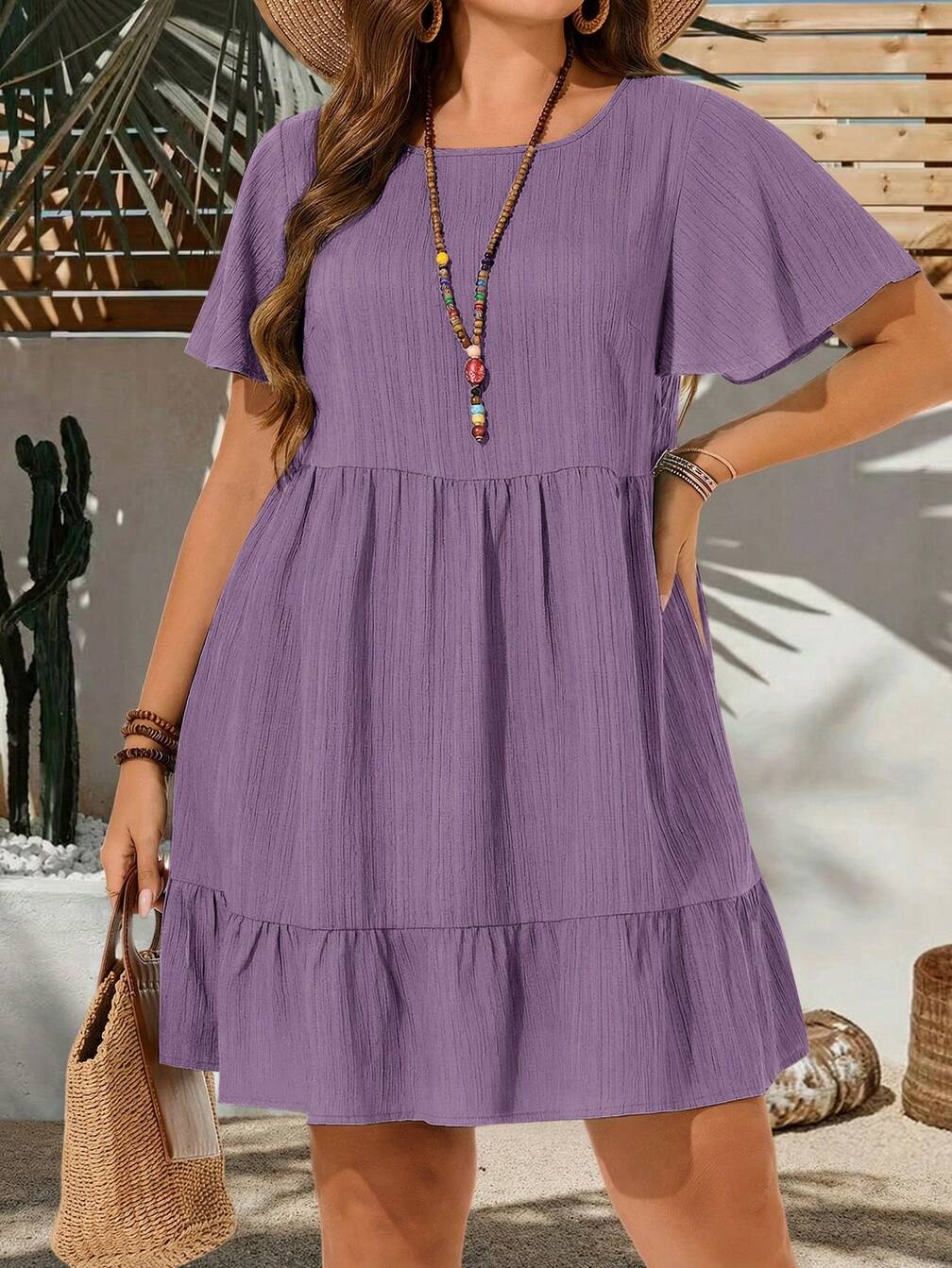 purple easter dress plus size SHEIN Lady Plus Size Solid Color Long Sleeve Dress, Minimalist And  Fashionable, Suitable For Summer Easter Women Graduation Wedding Guest  Business Casual Woman
