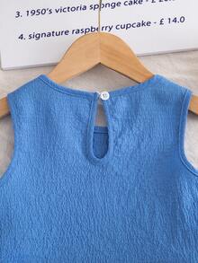 Elladie kids Bộ áo thun không tay và quần short kiểu dáng thường ngày dành cho bé gái (cỡ nhỏ), chất liệu vải có họa tiết, phối màu tương phản, gồm áo và quần short. - Màu xanh lam - Xem 7