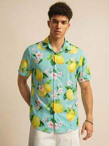 SWAVVY Men's Digital Placement Print Short Sleeve Shirt, Spring/Summer - Yellow - View 6