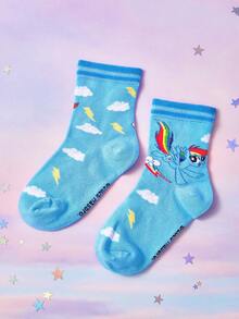 My Little Pony X SHEIN 3双装纯棉柔软透气吸湿儿童中筒袜，糖果色可爱卡通图案，加固趾跟，经久耐穿，四季皆宜，适合学校和户外活动，夏季冬季均可穿着，图案包含暮光闪闪、碧琪和云宝黛西。 - 彩色 - 查看 6