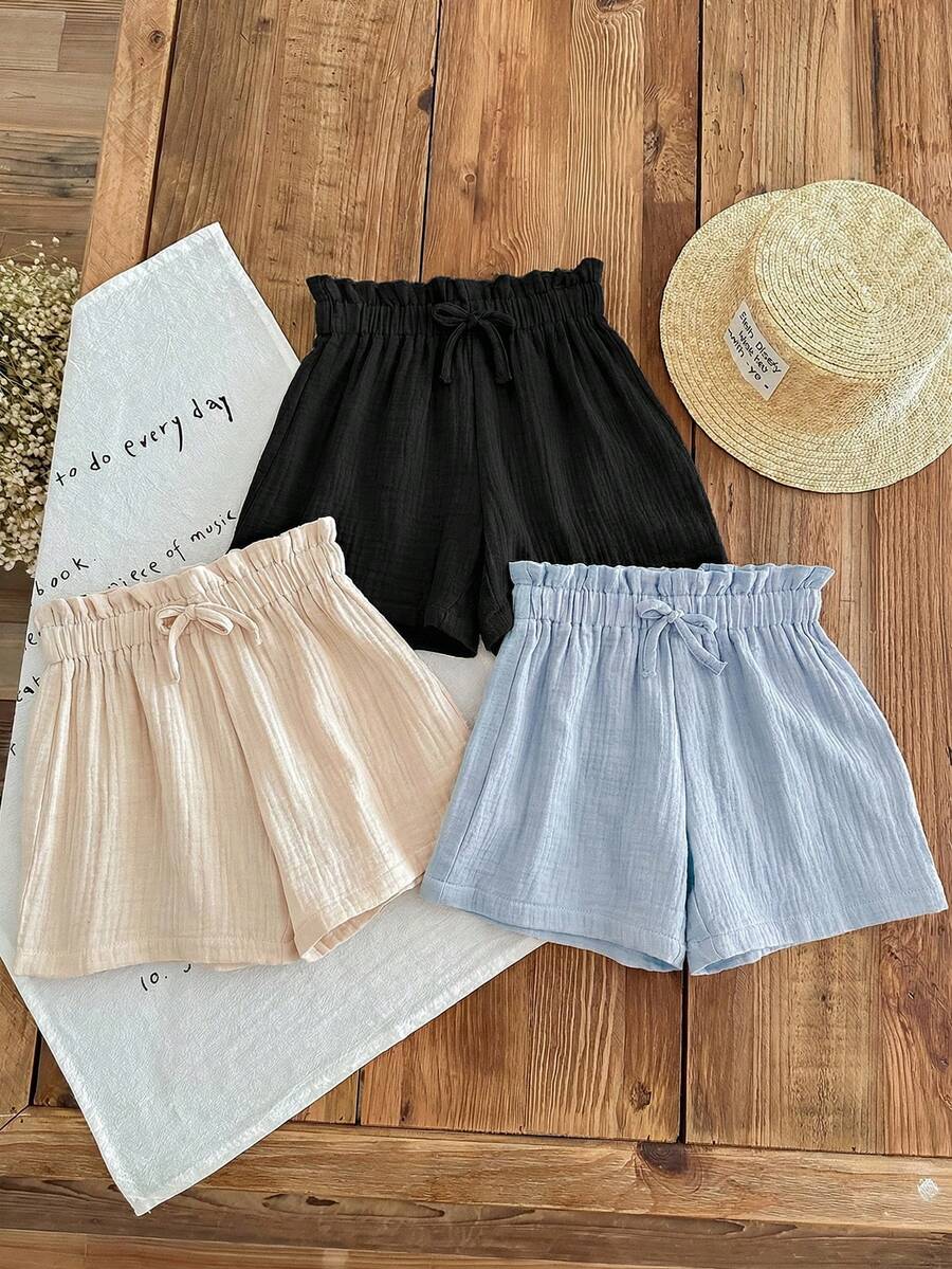 SHEIN LMoss Kids 3 pièces Shorts pour jeunes filles - Bleu ciel - Voir 1