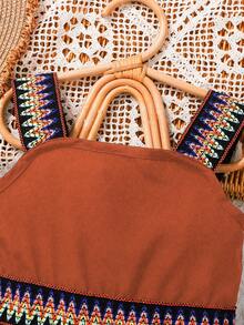 Young Girl Summer Vacation Patchwork Strap Jumpsuit - Brown - View 4