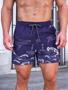 CoralVoy Shorts de playa con estampado de olas y cordón ajustable para hombres - Morado - Ver 5