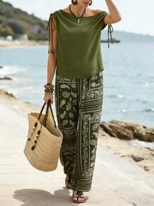 Breezaya 露肩上衣、阔腿裤、印花套装、女士两件套、绿色两件套、休闲度假两件套、女士沙滩装、女士休闲两件套、女士度假套装、女士夏季套装、女士度假套装、阔腿裤套装、女士夏季裤装套装、波西米亚风连体裤、波西米亚风两件套、女士沙滩装、地中海风情沙滩装、女士度假套装、沙滩装、女士夏季套装、女士波西米亚风套装 - 綠色 - 查看 4