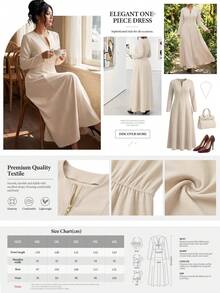 Elenzga Plus Size Elegant Cinched Waist Dress, Minimalist Design, Versatile & Chic, Suitable For Autumn/Winter - Apricot - View 2