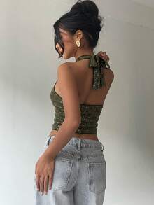 Aloruh Đầm ren hở lưng thanh lịch, đầm dài ôm sát gợi cảm cho kỳ nghỉ - màu xanh lá - Xem 10