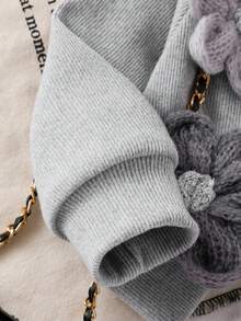 SHEIN 2 pièces Ensemble de veste longue à manches longues côtelée avec décor floral et pantalon de couleur unie pour tout-petites filles, tenue de détente casual pour le printemps et l'automne - Gris - Voir 7