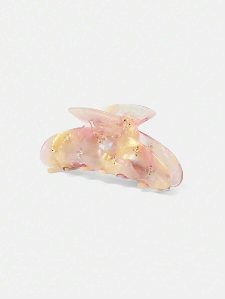 MOTF PREMIUM ACETIC ACID YELLOW MINI CLAW CLIP WITH INLAID GEMS HAIR CLAWS HAIR CLIPS HAIR JAW CLIP HAIR CLAMPS HAIR CLUTCH HAIR CATCHER CLIP - Pink yellow - View 2