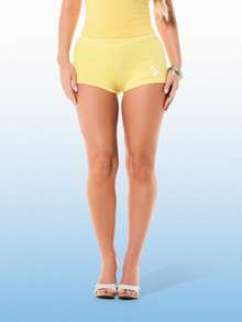 BABYPHAT Jersey Mid Rise Fitted Shorts With Logo Print And White Contrast Trim Summer Casual Bottoms - Yellow - View 1