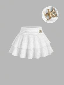 Sweetra 法式蕾丝性感蛋糕裙A字迷你裙，夏季女裙 - 白色 - 查看 1