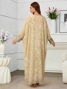 Al Najma Đầm thêu cổ vuông lãng mạn, thanh lịch dành cho mùa xuân/hè. - Màu vàng - Xem 2