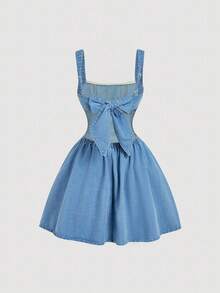SHEIN MOD Women's Casual Tie-Up Backless Denim Dress, Summer - Blue - View 1
