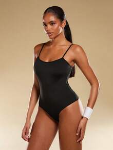 Normani Women's Black Summer Basic Casual Everyday Bodysuit,Tummy Control Shapewear,Compression Quick Drying Dirt-Proof Seamless Spaghetti Strap Body Shaper - Black - View 5