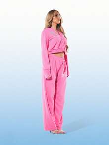 BABYPHAT Women's Pink Straight Leg Joggers With Angel Wing Graphics And Text Print Casual Sweatpants For Loungewear And Streetwear - Pink - View 5