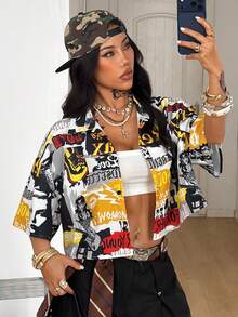 Coolane 女士春夏复古学院风格子宽松露脐上衣红色衬衫，适合新年穿着 - 黃色 - 查看 1