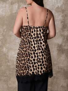 Juhart 大码女式豹纹高开衩蕾丝边连衣裙 - 彩色 - 查看 2