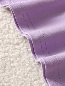 SHEIN Playful Pals 女婴纯色口袋圆领短袖T恤和格子裤套装 - 淡紫色 - 查看 6