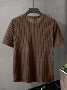 Manfinity Homme Men's Solid Color Crew Neck Short Sleeve T-Shirt - Brown - View 2