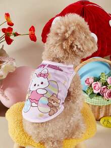PETSIN Áo khoác thoáng khí in hình thỏ và gấu dễ thương cho chó/mèo (1 chiếc), phù hợp với mọi loại thú cưng (1 chiếc). - Nhiều màu - Xem 5