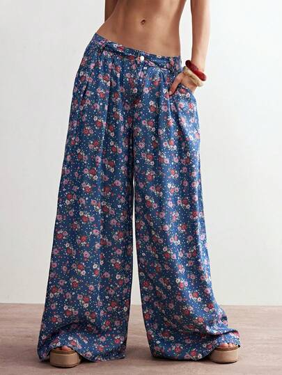 Bohemela Women's Casual Printed Loose Wide-Leg Pants