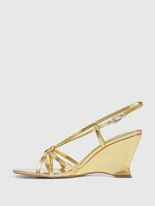 CUCCOO SZL Women's Gold Strap Buckle Design Comfortable Round Toe Wedge Sandals - Gold - View 5