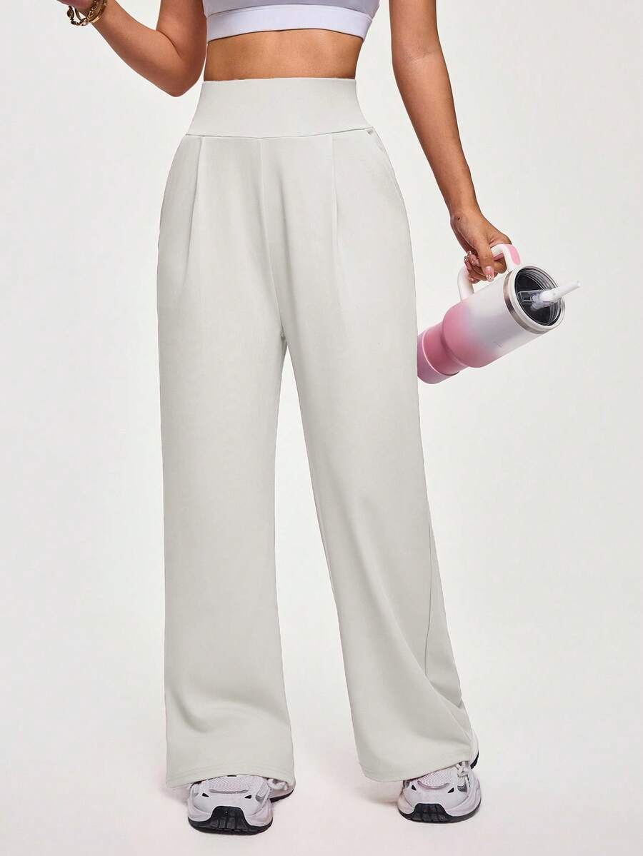 Lifespree 女士休闲高腰日常通勤运动裤 - 白色 - 查看 1