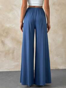 EURMUSE Damen, Frühling, Sommer, lange Länge, locker geschnitten, natürlicher Bund, Lässig, hellblaue Weite Hose, hellblauer Palazzo, blaue fließende Weite Hose, hellblaue Elastische Taille Palazzo, blaue Zugband Weite Hose, hellblauer Hoher Bund Palazzo, blaue Lounge Palazzo Hose, hellblaue Strand Weite Hose, blaue Sommer Palazzo Hose, hellblaue Lässig Weite Hose, blaue Loose Fit Palazzo Hose - Blau - Übersicht 2