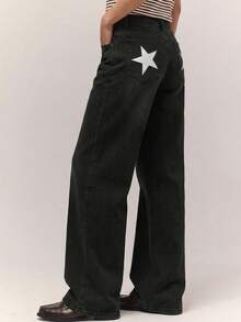RueChic Women's Casual Button Pocket Wide Leg Denim Jeans ,Petite Women - Black - View 3