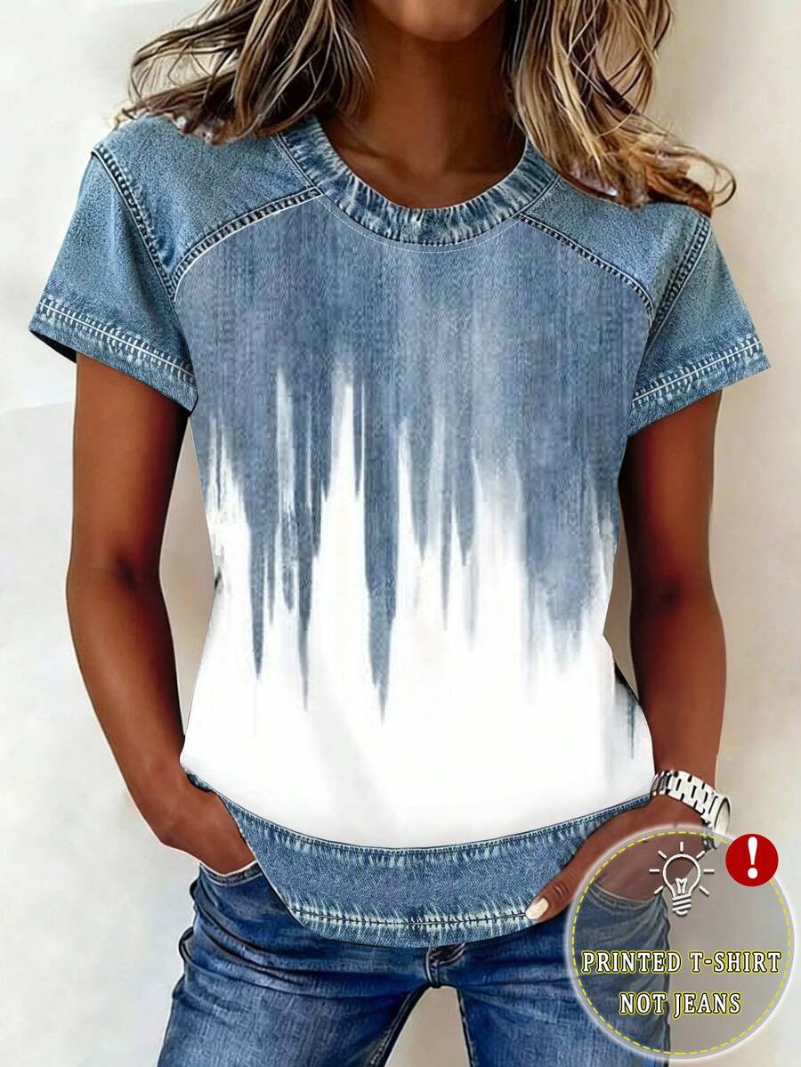 EMERY ROSE Plus Size Women Loose Fit Ombre Print T-Shirt - Black - View 1