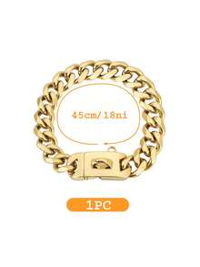 Strong Stainless Steel Dog Collar, Golden Cuban Chain, Buckle Lock, Pet Training Collar, Metal Necklace - Gold - View 10