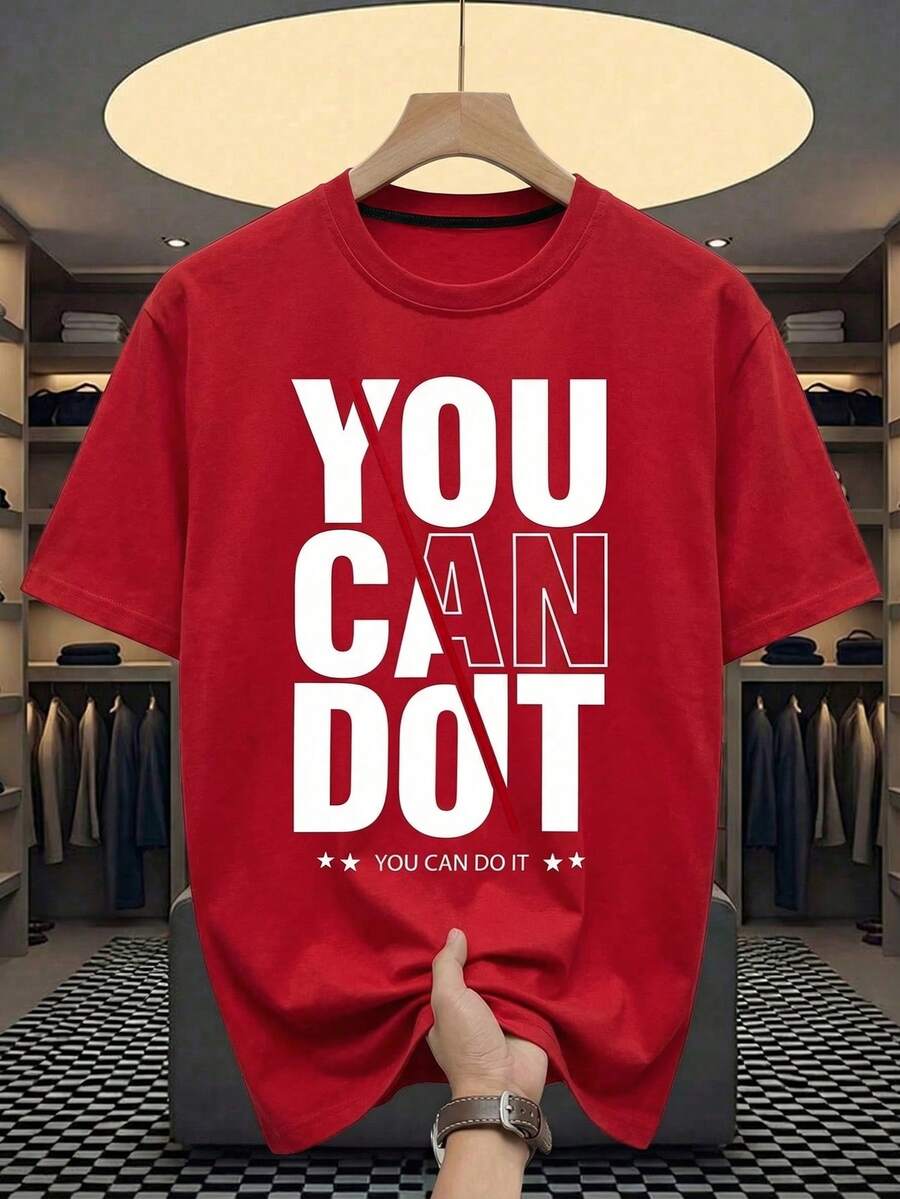 Manfinity Homme 男士休闲标语印花家居服上衣，夏季 - 紅色 - 查看 1