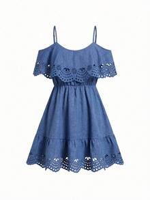Vestido elegante de moda nuevo para mujeres con escote en el hombro, borde alto y cintura favorecedora, mini vestido ideal para vacaciones, salidas casuales, fiestas, meriendas y talla grande ocasiones de verano - Celeste - Ver 4