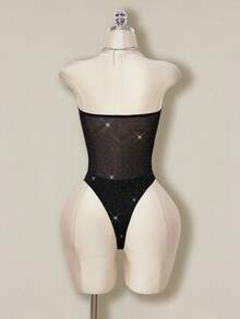 SHEIN ICON Áo liền thân lưới kiểu ống dành cho nữ, thích hợp mặc hàng ngày. - màu đen - Xem 2