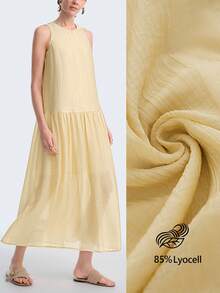 Aalyst Đầm dài không tay màu nâu nhạt dành cho nữ, kiểu dáng thanh lịch, tối giản, cao cấp, thích hợp mặc đi làm và hẹn hò, phong cách vintage, bohemian, chất liệu vải cao cấp, phù hợp cho cả ngày thường và dự tiệc. - Màu vàng ngỗng - Xem 2