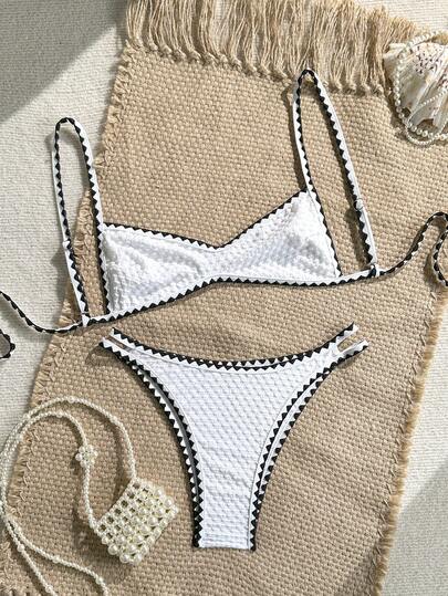 Swim Vcay Spring/Summer Knit Jacquard Wireless Camisole Top And Swim Shorts Women's Vacation Beach Swimsuit Set