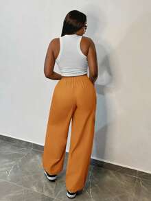 Slaydiva Pantaloni cargo dritti e morbidi in stile punk hippie da donna, con vita con cordoncino, tasche rilassate, pantaloni casual da jogging - Arancione - Visualizzare 2