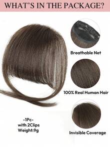Clip In Bangs Real Human Hair Bangs Hair Clip Fringe With Temples Hairpieces For Women Natural Looking Fake Bangs For Daily Wear Human Hair Wispy Bangs Clip In Hair Extensions (Medium Brown Color) - S3 - View 3