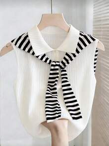Franclia Camiseta de tirantes acanalada con cuello de chal, ajustada y con media cartera, para mujer, para primavera/verano - Blanco - Ver 1