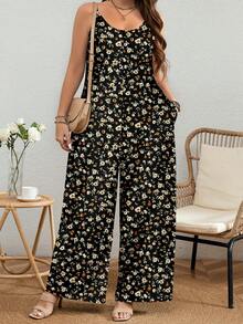 EMERY ROSE Plus Size Women Floral Print Casual Jumpsuit With Wide Leg, Suitable For Daily Wear - Multicolor - View 4