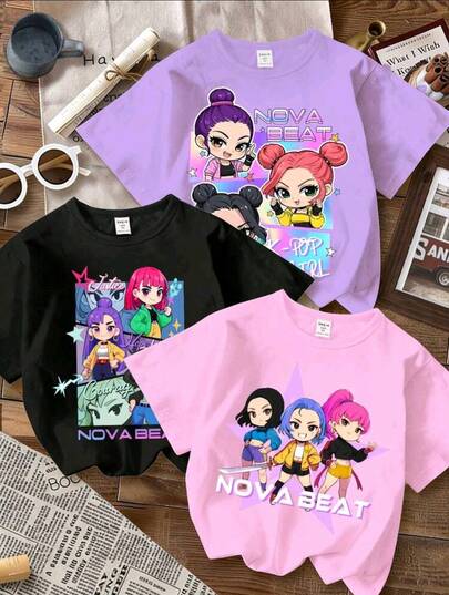 Leap Crew Camisetas de varios piezas de estilo minimalista con patrones de cantantes kpop,baile kpop,animadas,para niñas, adecuadas para cualquier ocacion