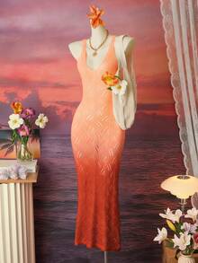 Femesol Vestido de tirantes básico y minimalista con efecto degradado para verano, vacaciones, playa y fiestas - Multicolor - Ver 7