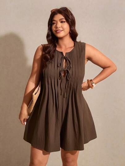 Elaquor Plus Size Casual Solid Color Sleeveless Romper
