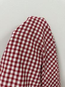 Sunnyshic Red & White Plaid Cotton Fabric A-Line Ruffle Hem Long Skirt, Women's Spring/Summer Fashion, Minimalist Commute, Casual, Beach, Elegant & Versatile - Red - View 7