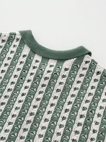 Manfinity Homme Men's Casual Colorblock Striped Hollow-Out Knit Top, Spring/Summer - Dark Green - View 6